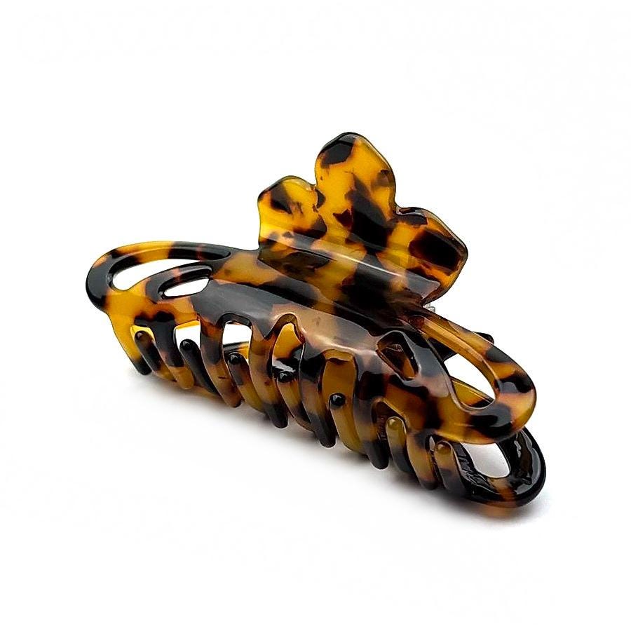 Pince crabe acétate motif tortue marron – Fait main 8 cm 