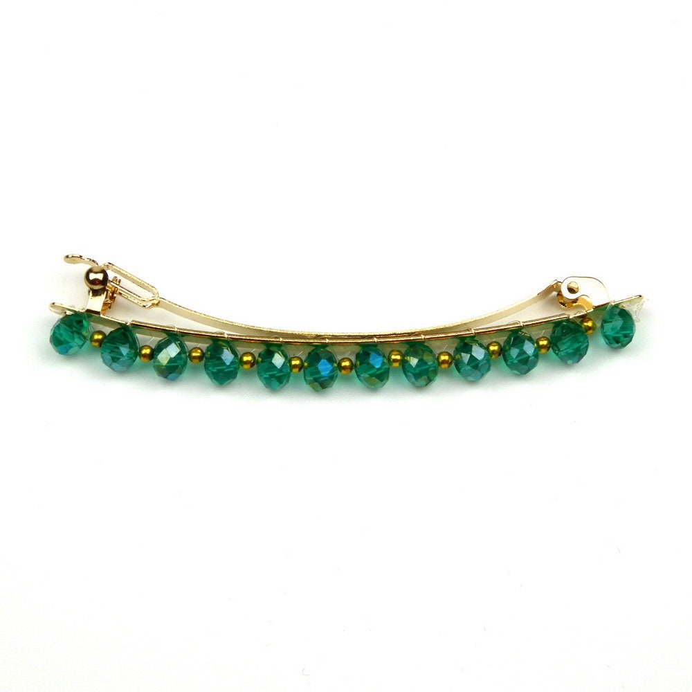 Barrette cheveux fine 8cm, perles ovale facette