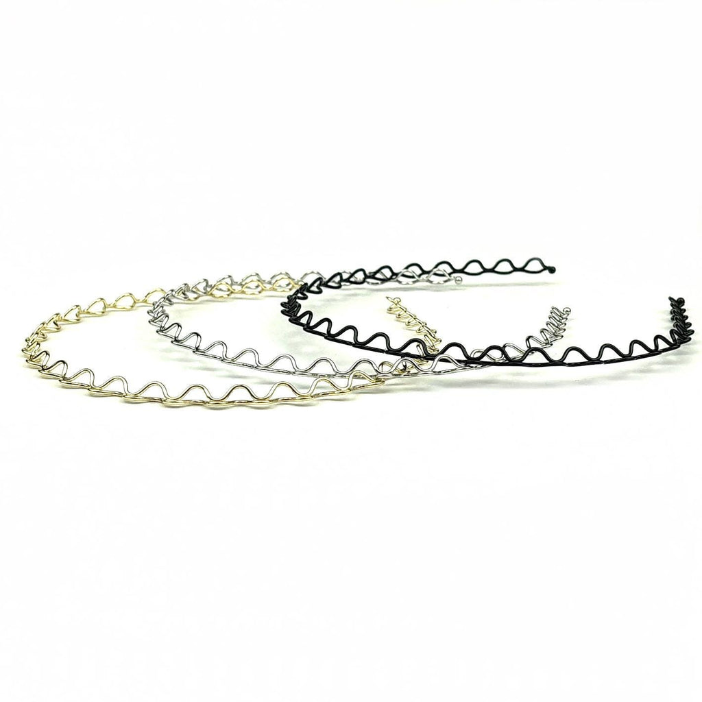 Lot de 3 serres tête fin métal petite ondulation, doré, argenté, noir