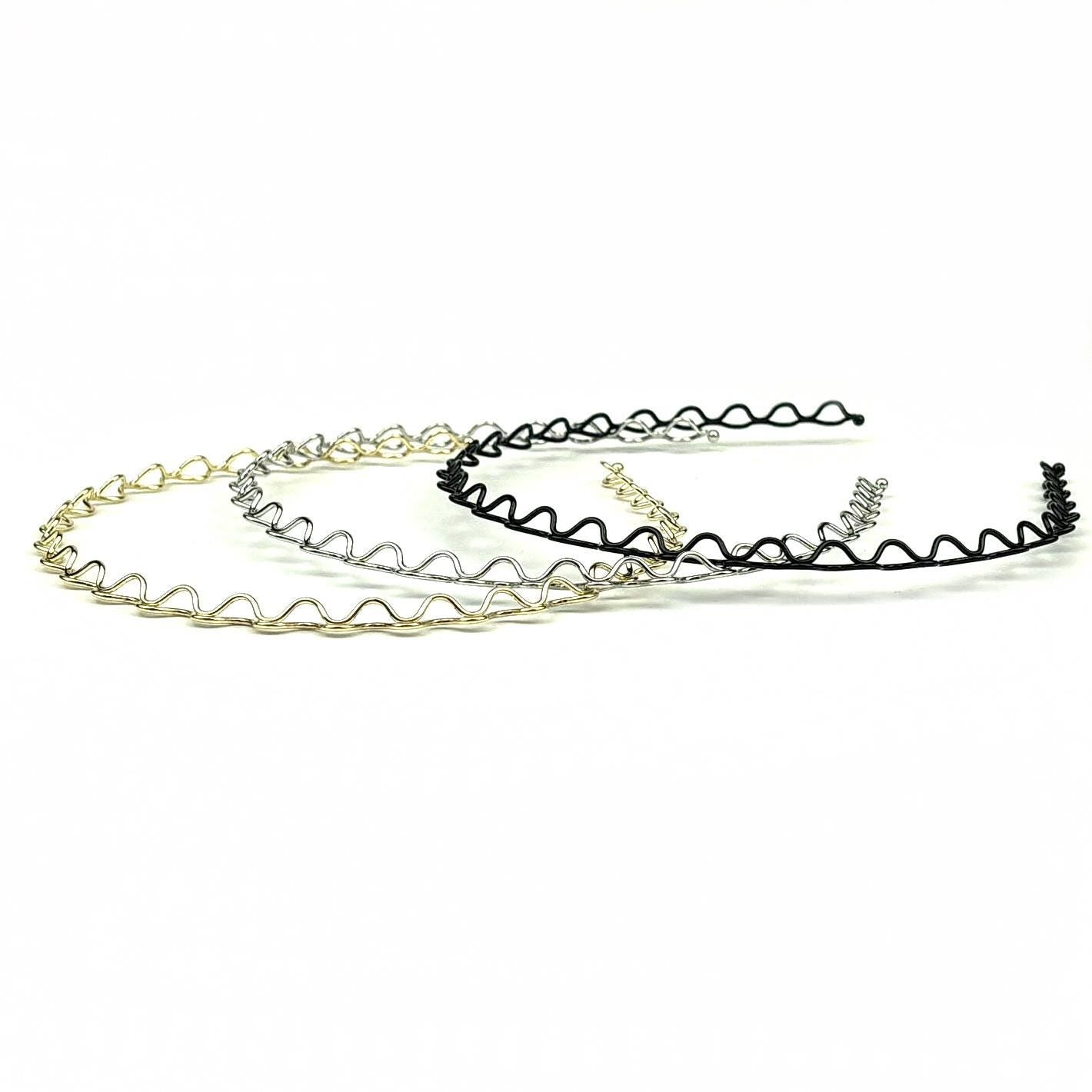 Lot de 3 serres tête fin métal petite ondulation, doré, argenté, noir