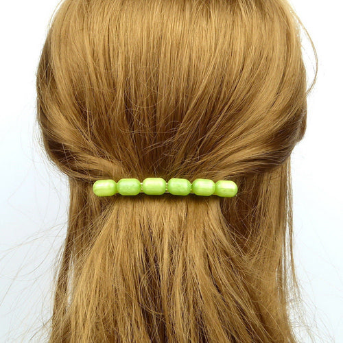 Barrette cheveux 8cm perles ovales vert