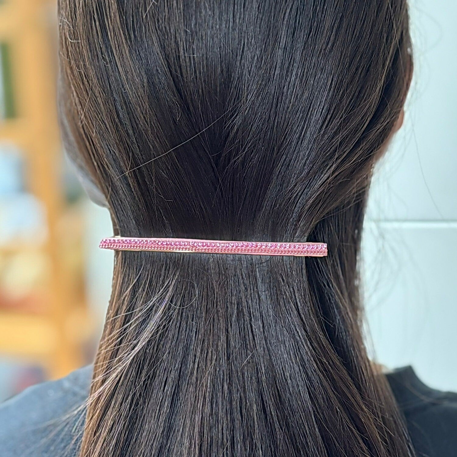 Barrette cheveux longue avec chaine strass