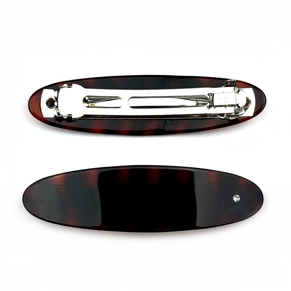 Barrette Cheveux Ovale Celluloid Marron 9,5cm Strass Métal Clip Paris