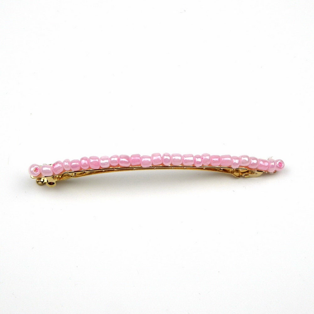 Barrette Cheveux Fine Perles de Rocaille Rose 8cm