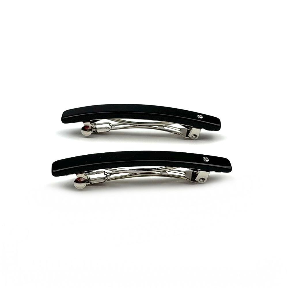 Barrette cheveux acétate et strass 6.5cm noir - Lot de 2