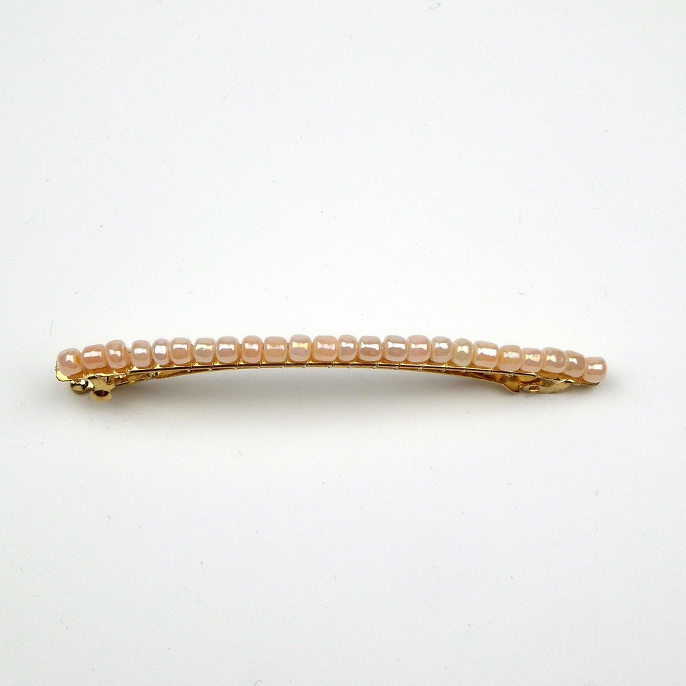 Barrette Cheveux Fine Perles de Rocaille Nude 8cm