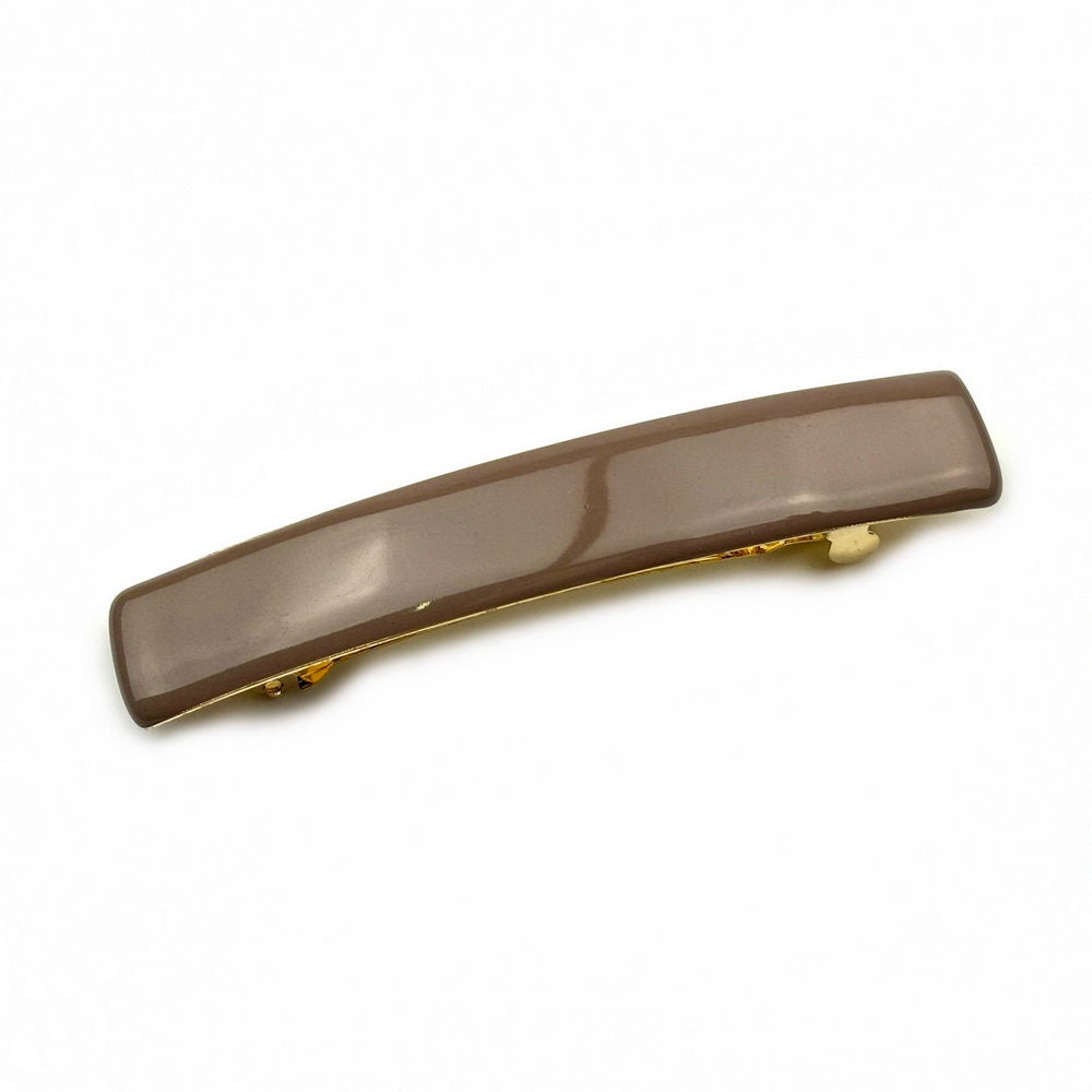 Barrette Cheveux Émail Marron 9cm Métal Doré