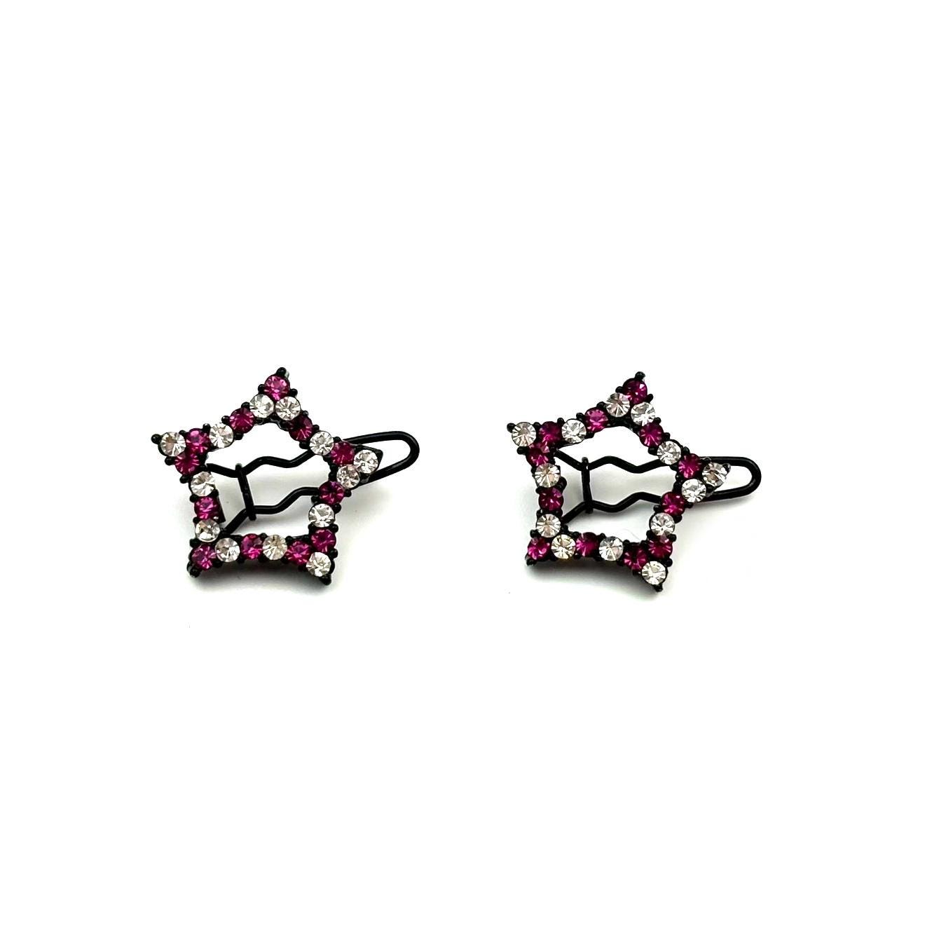 Barrettes cheveux étoile strass fuchsia - Lot de 2