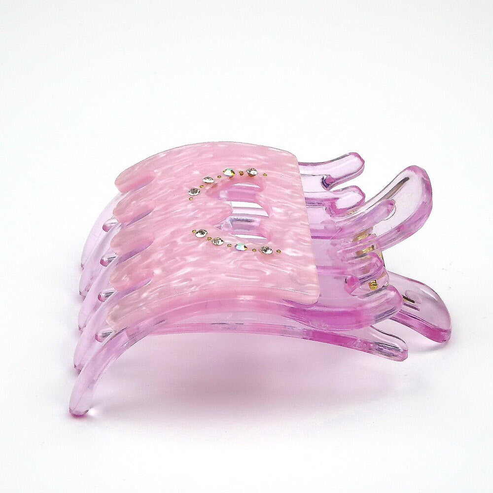 Pince à cheveux plate avec strass, coeur ajouré – 8 x 6,2 cm rose
