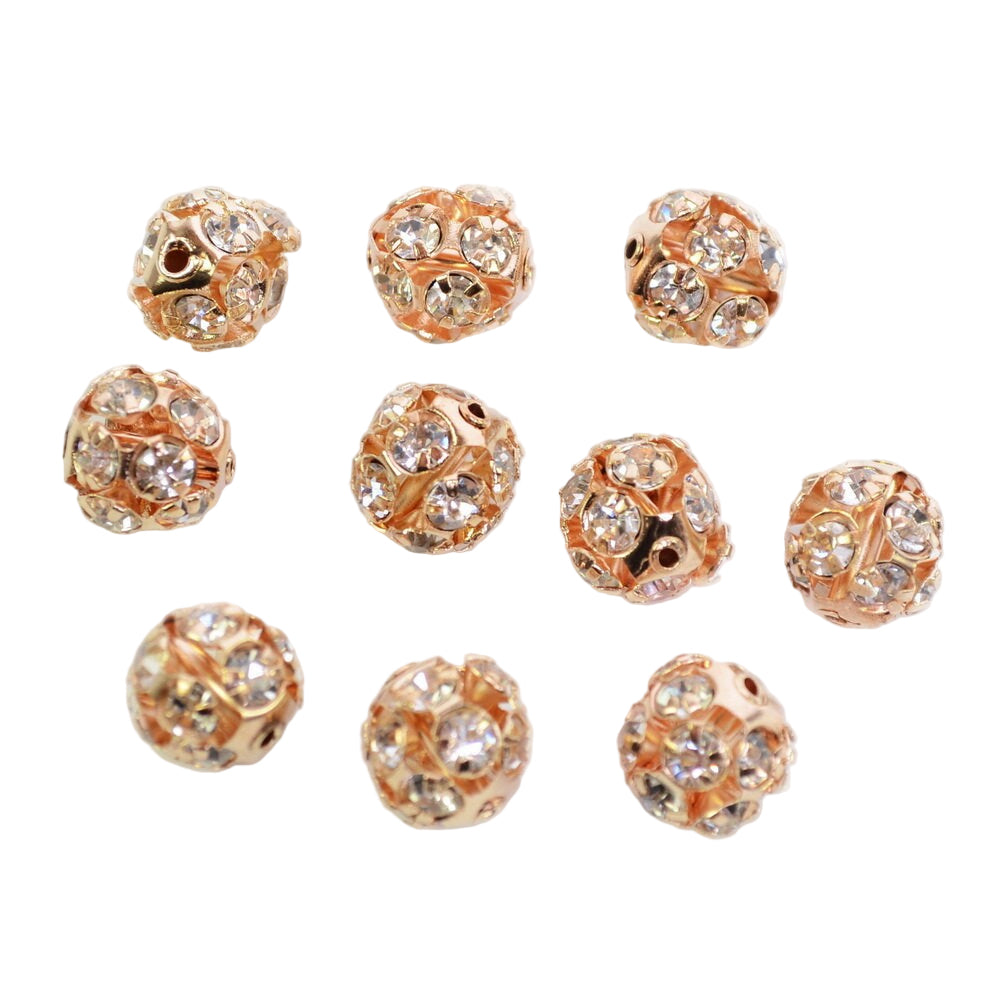 Lot de 10 perles strass rondes 12mm métal doré brillance cristalline