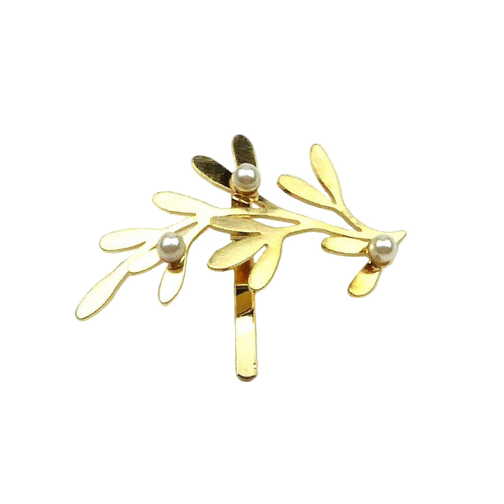 Barrette attache cheveux décorative feuilles d'olivier