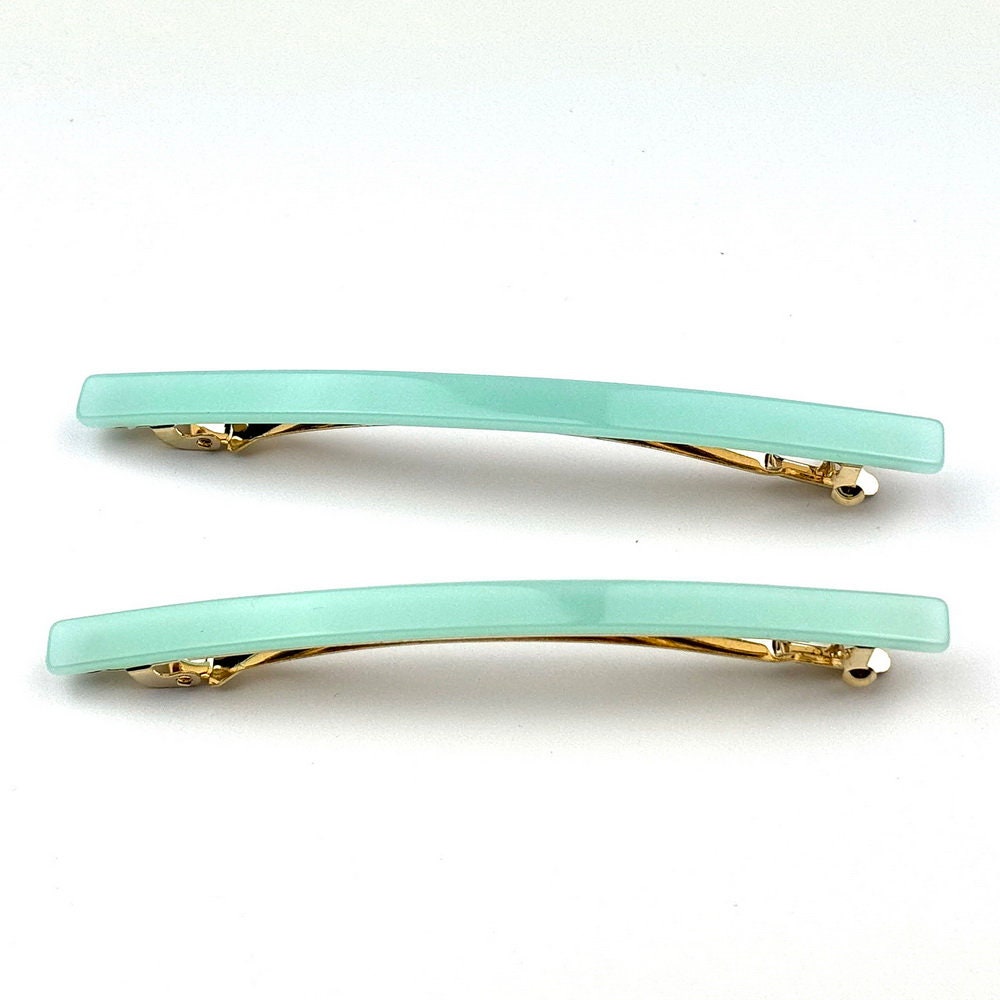 Barrettes cheveux fine fait main 9cm vert eau - Lot de 2