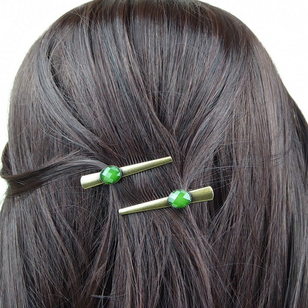 2 pinces cheveux crocodile vintage avec perle à facettes