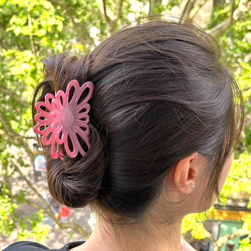 Pince à cheveux fleur en acétate – Fait main, Made in France 8 cm, Rose