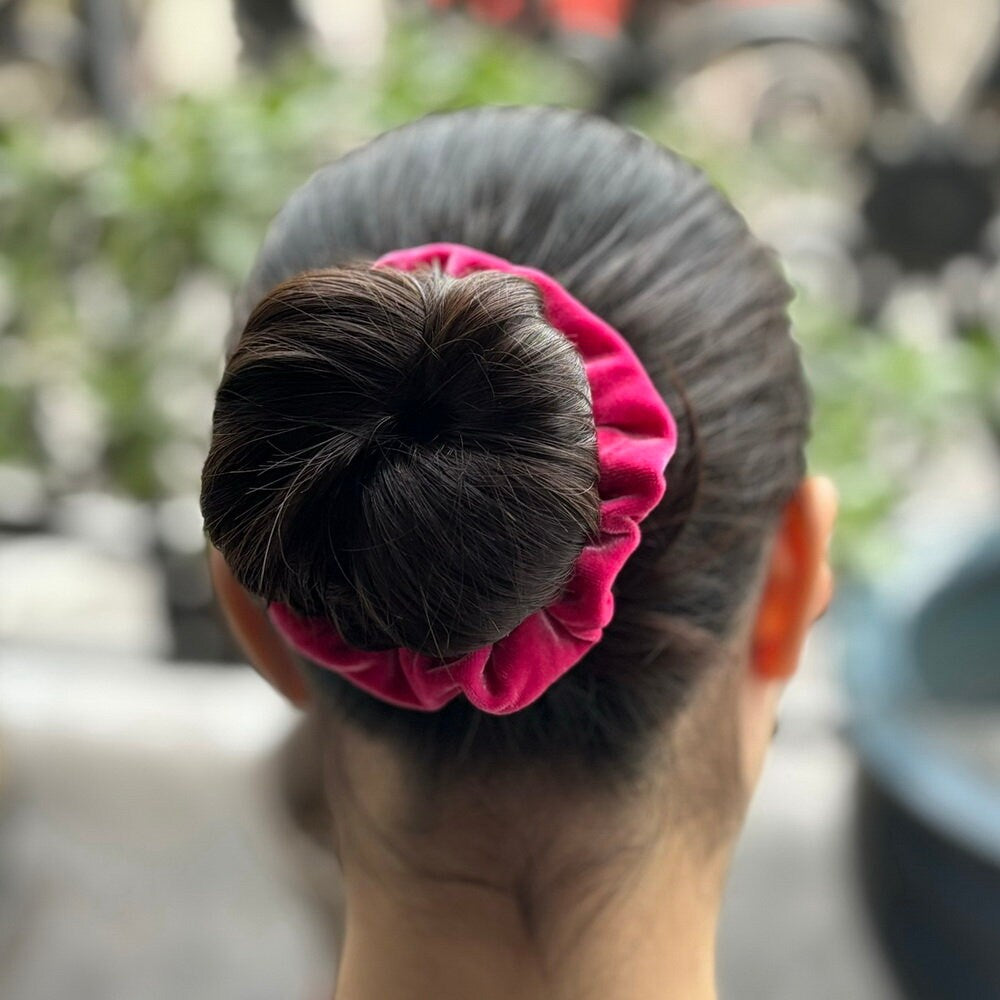 Lot de 2 chouchous scrunchie velours - fushia