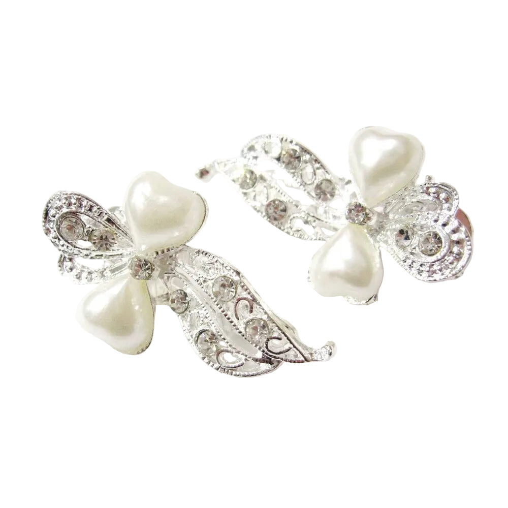 Pinces à cheveux fleur perles & strass – Cérémonie & Mariage - Lot de 2