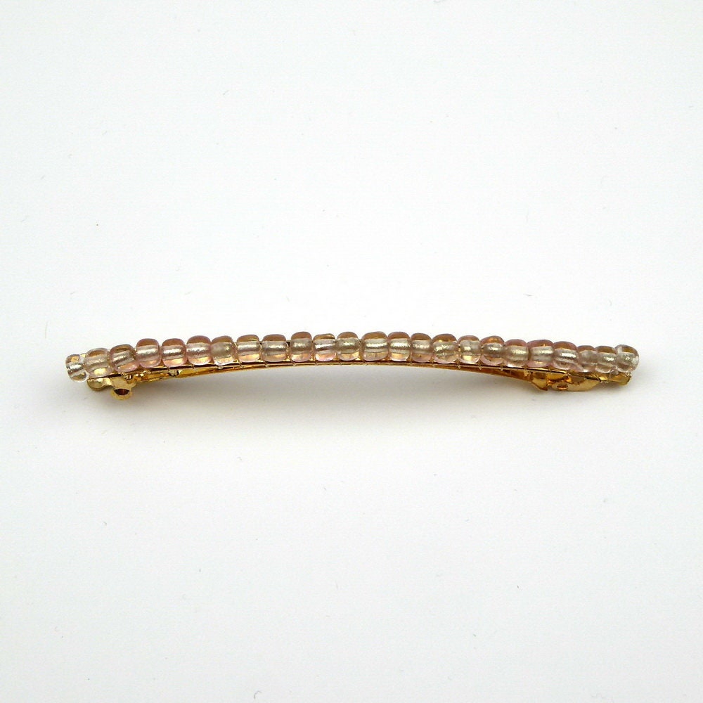 Barrette cheveux fine 8cm, perles de rocaille marron
