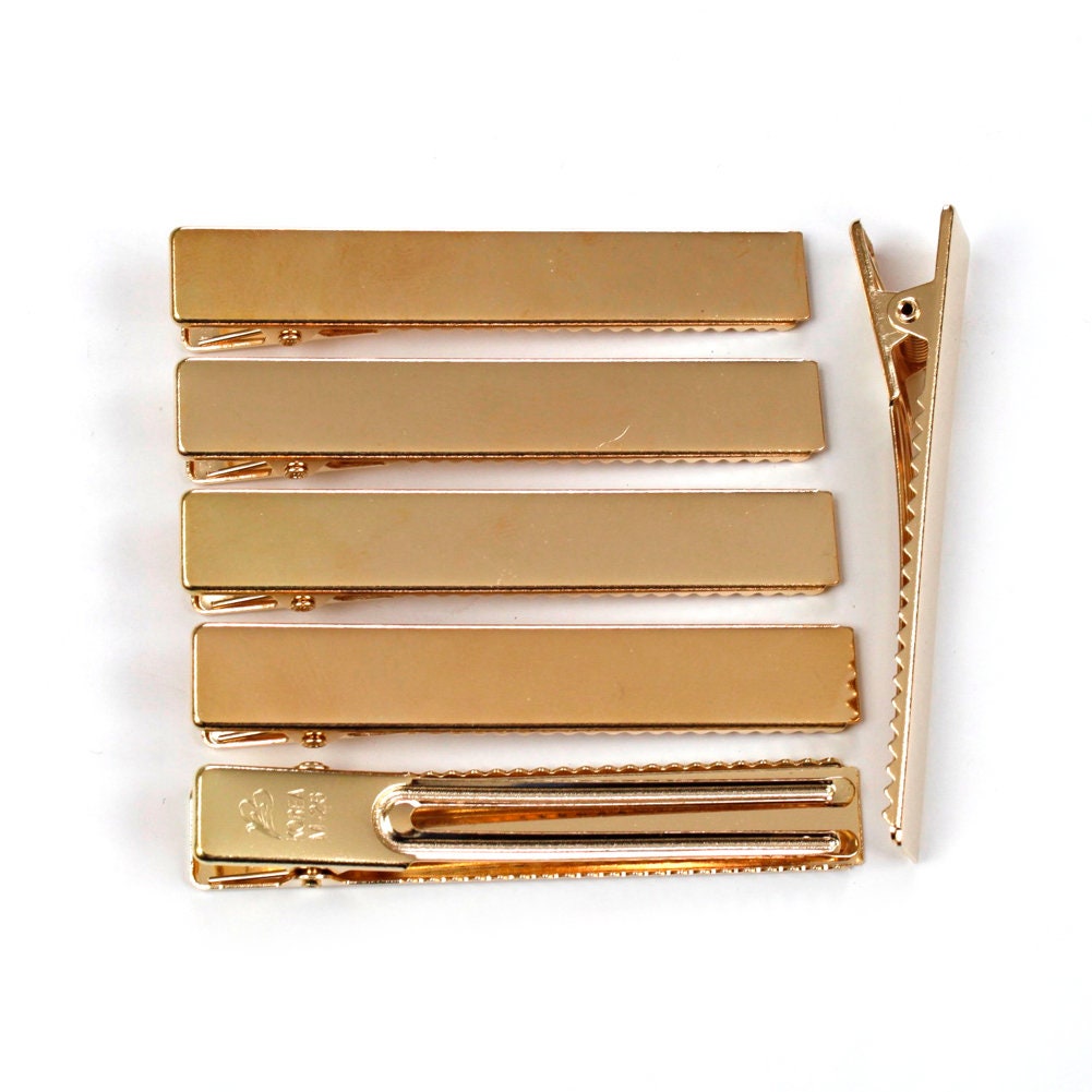 Pinces cheveux crocodile plat en métal or - Lot de 10