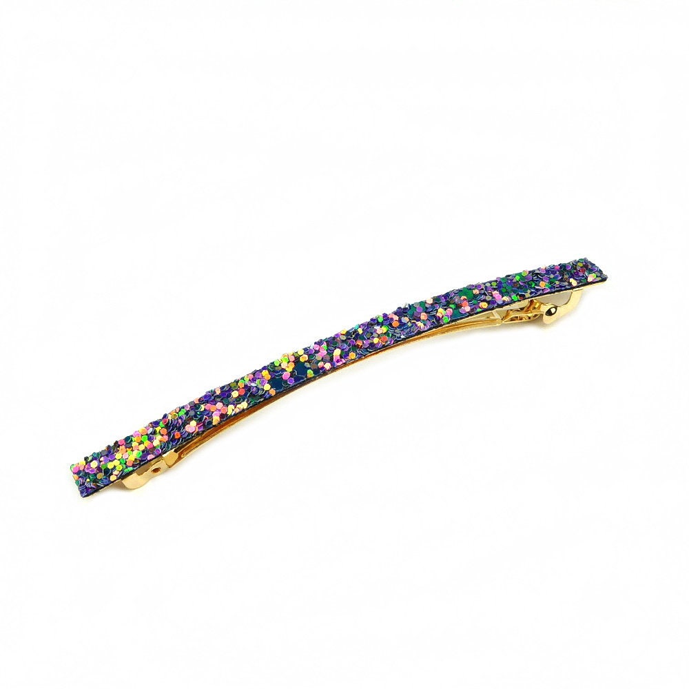 Barrette cheveux longue 10cm en paillettes violet