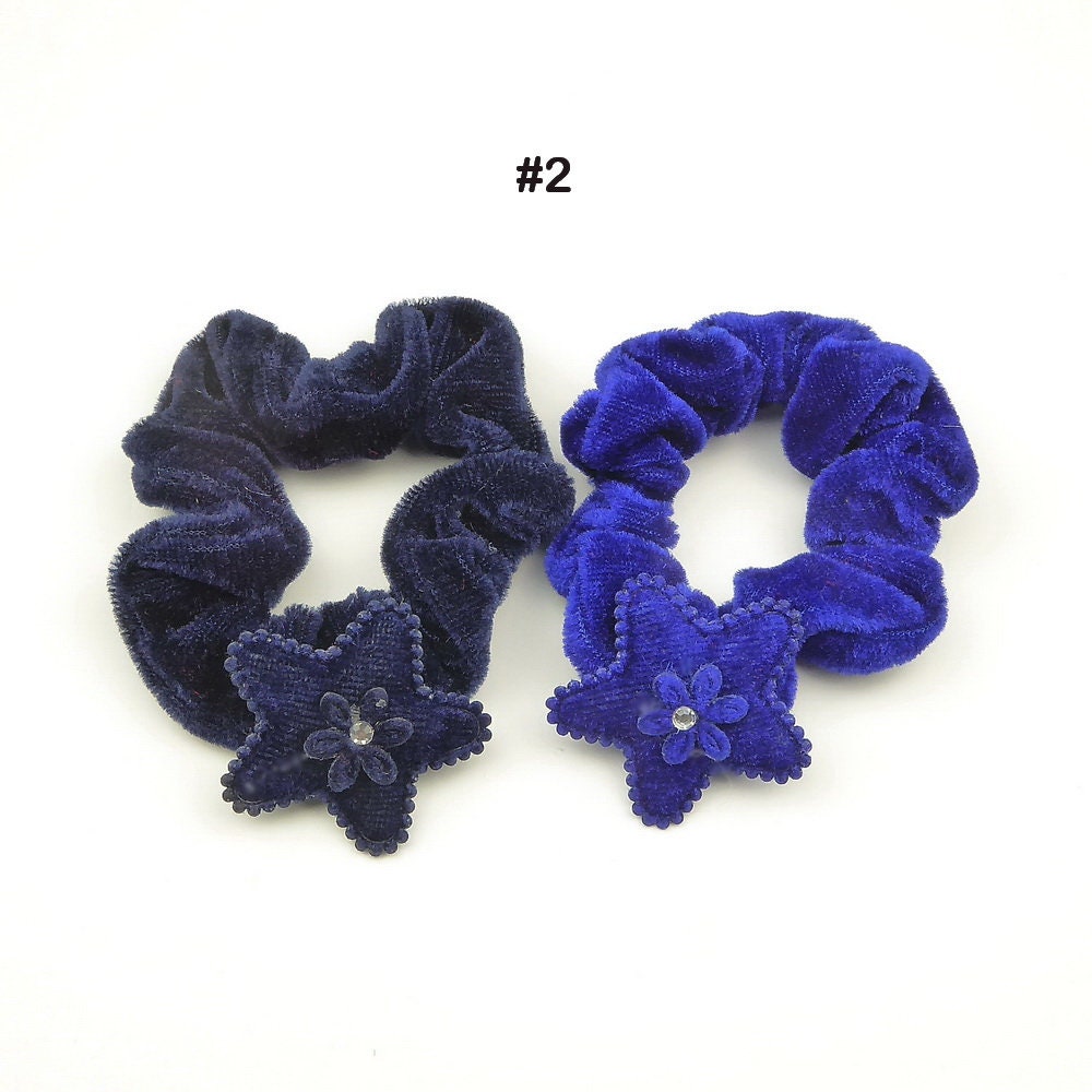 Chouchous élastique enfant velours étoile, lot de 2, bleu
