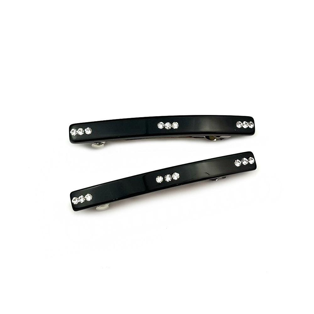 Barrettes cheveux strass 6,5cm noir – Élégance classique fait main