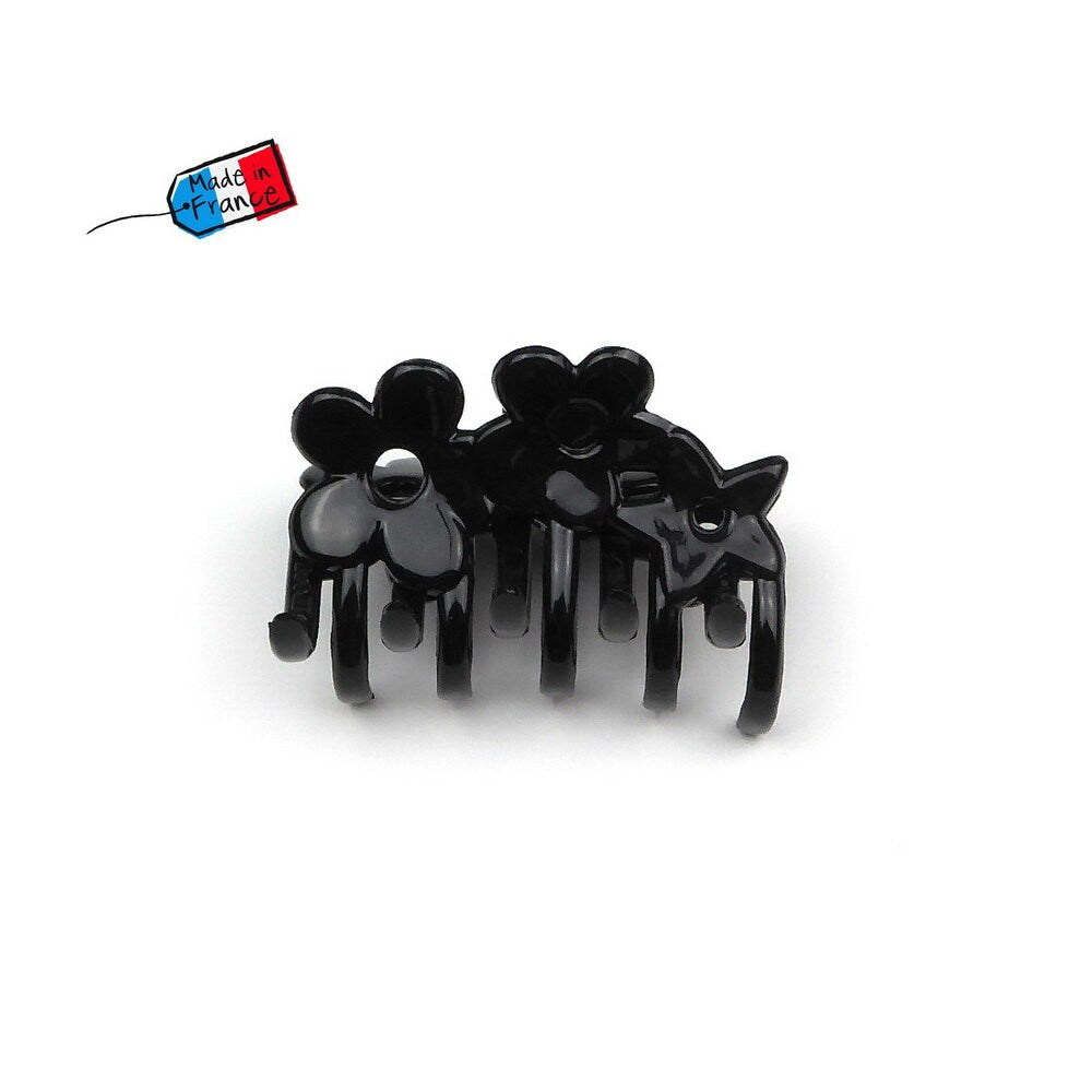 Pince cheveux motif fleur 6cm fabrication française - noir