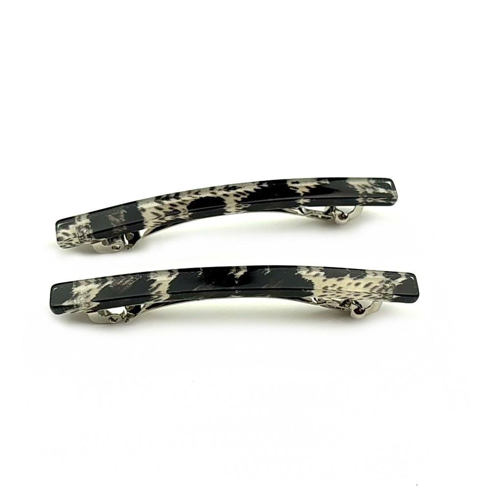 Barrettes cheveux fine fait main 7cm leopard noir - Lot de 2