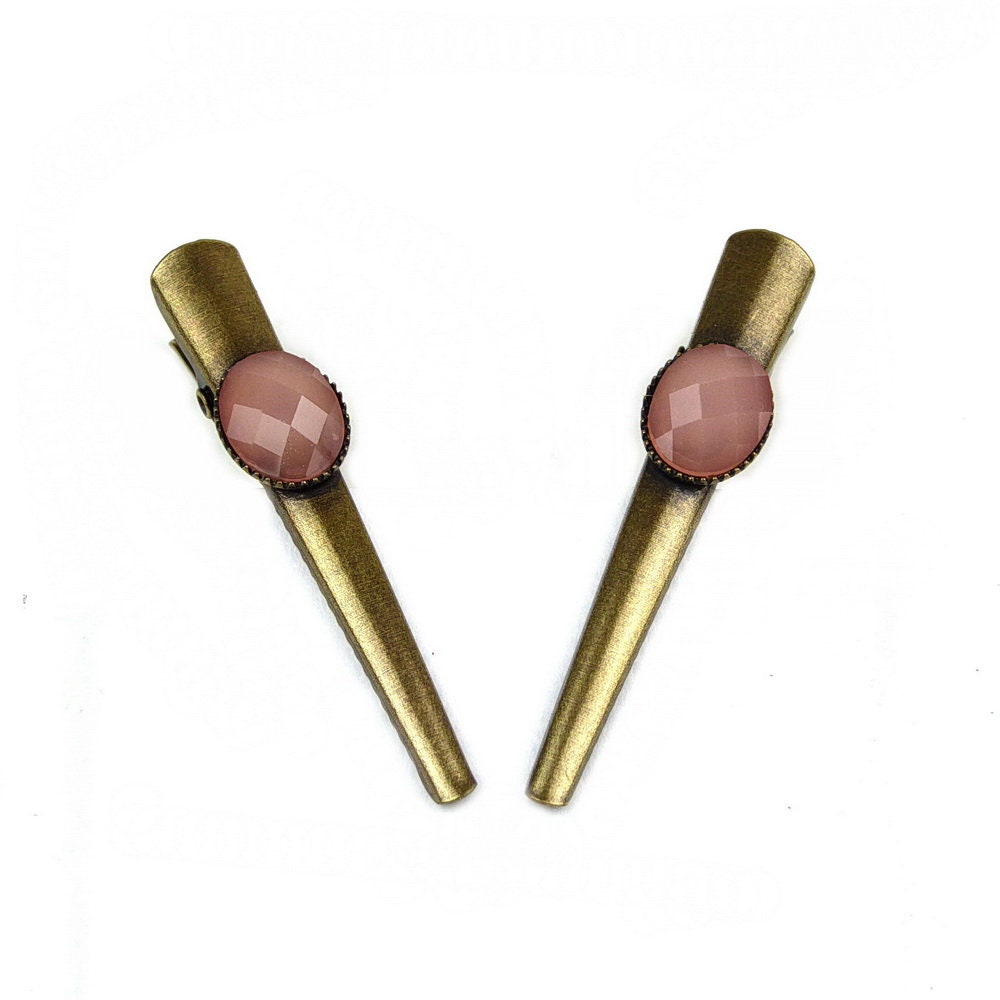 Lot de 2 pinces cheveux crocodile vintage avec perle à facettes 4.5cm