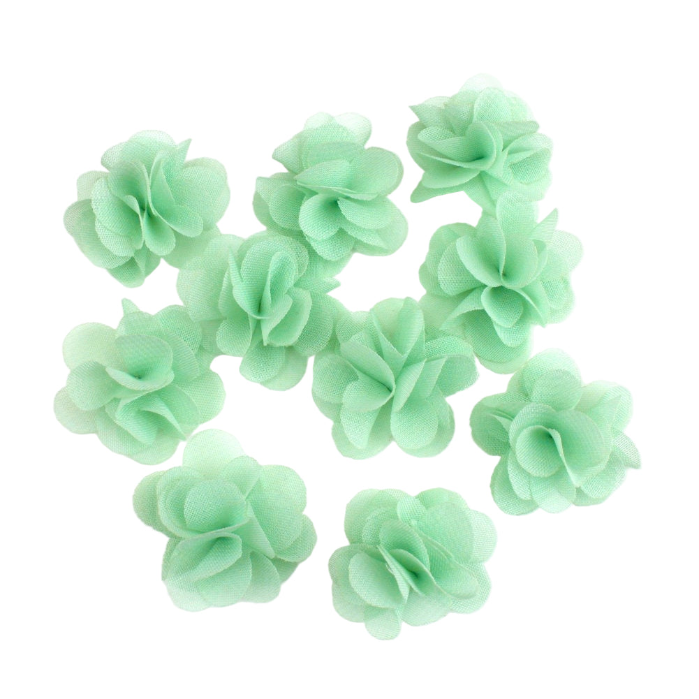 Lot de 10 petites fleurs voile vert menthe