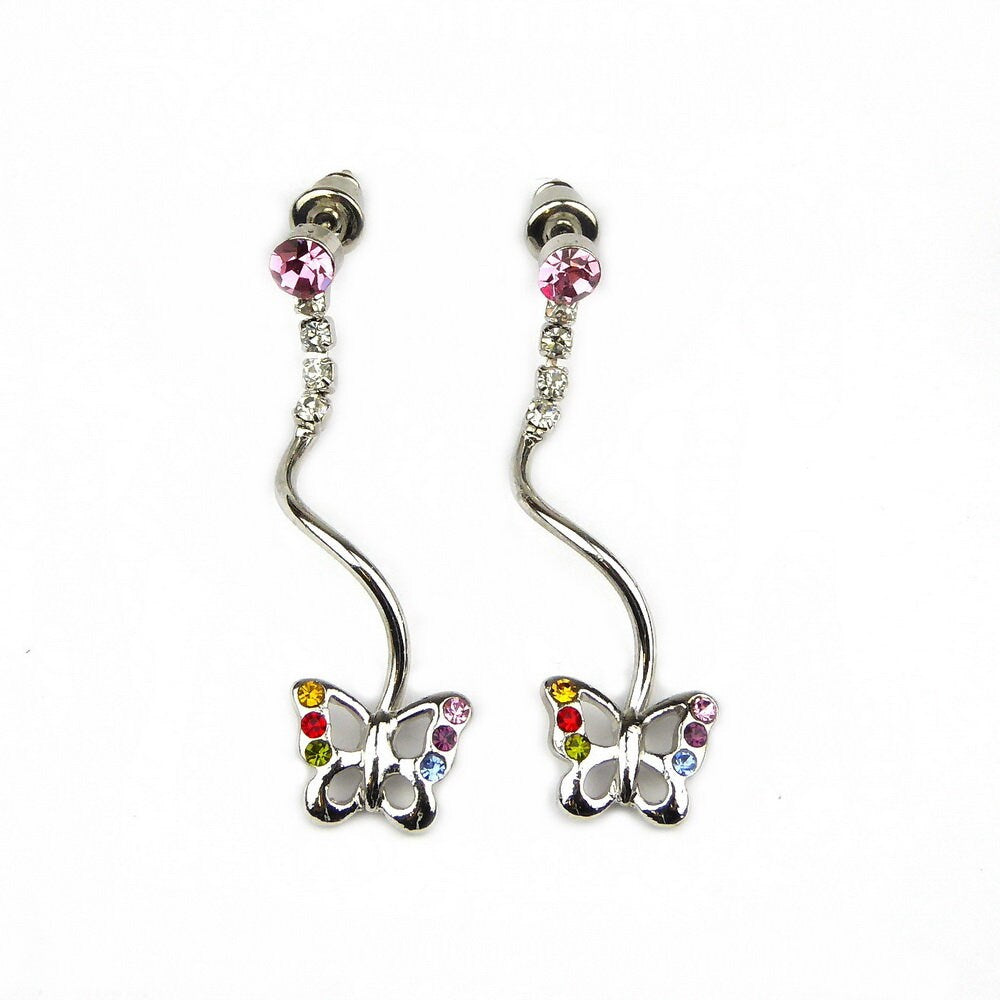 Boucle d'oreille pendant papillon cristal