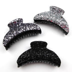 Pince à cheveux crabe 9cm recouverte de paillettes argent-gris-noir
