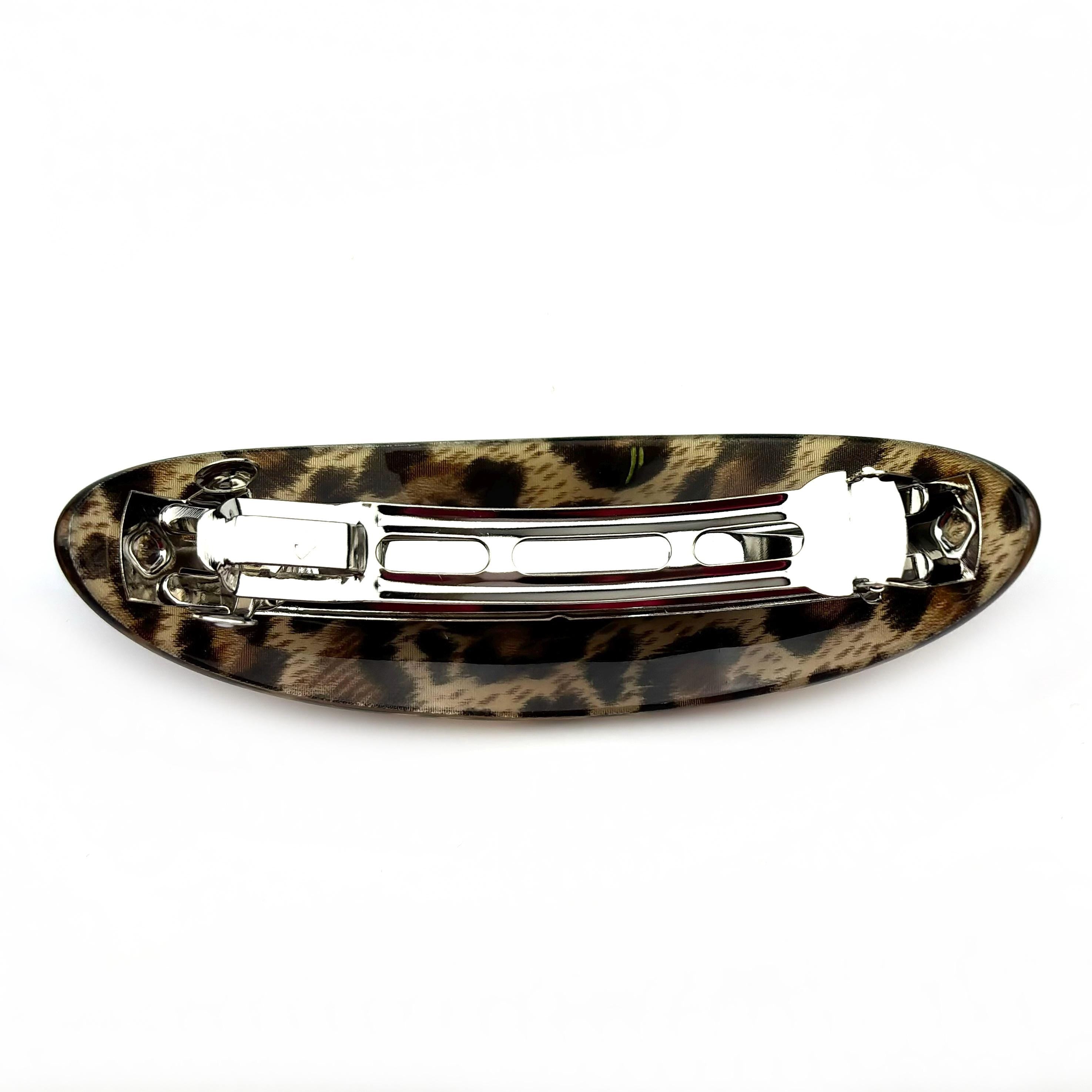 Barrette cheveux ovale incurvée léopard marron 9.5cm