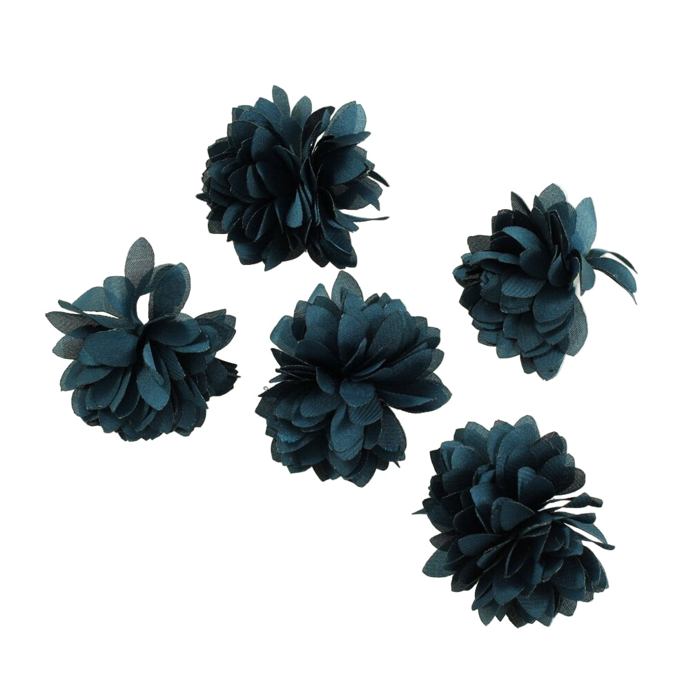 Lot de 5 petites fleurs satin bleu canard