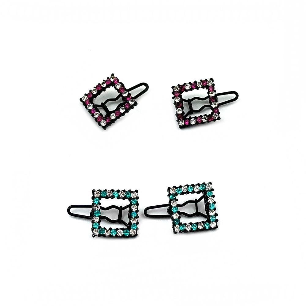 Barrettes cheveux carré en métal et strass 