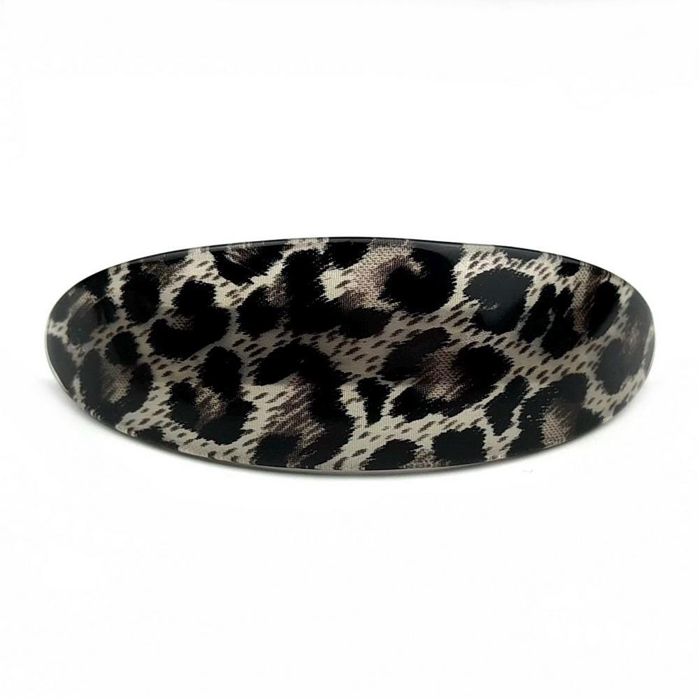 Barrette cheveux ovale incurvée léopard noir 9.5cm