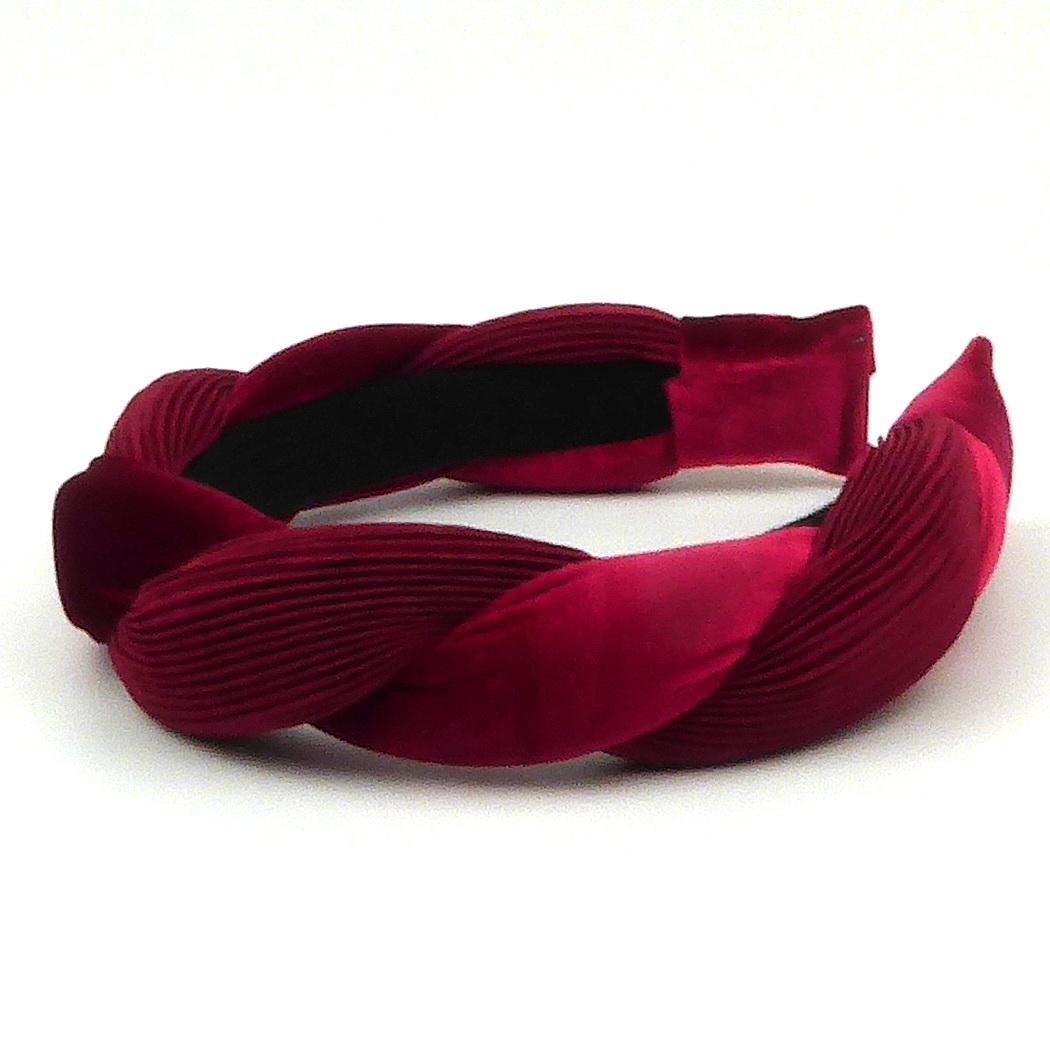 Gros serre tête tressé velours et satin plissé