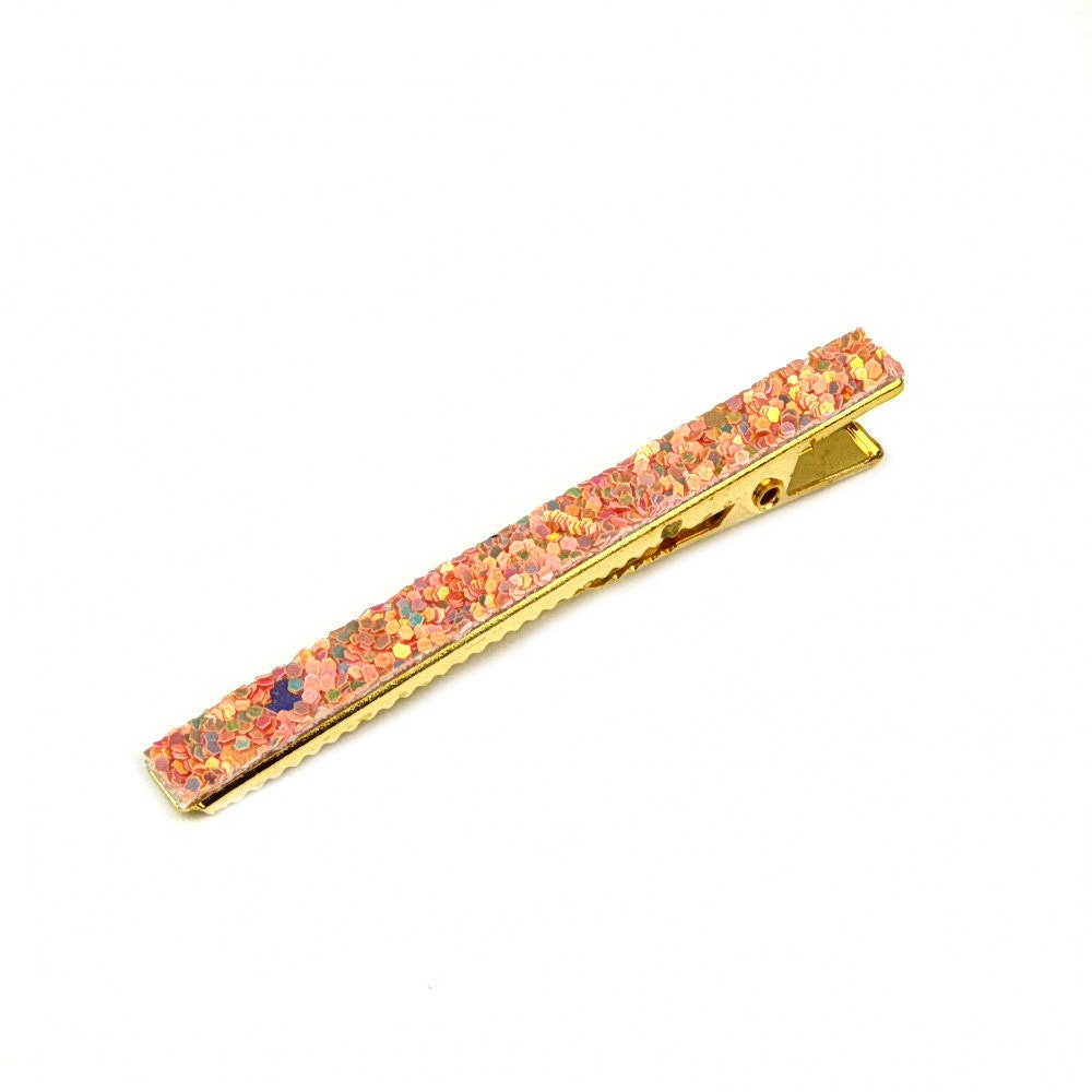 Pinces Cheveux Croco Paillettes saumon 6cm - Lot de 2