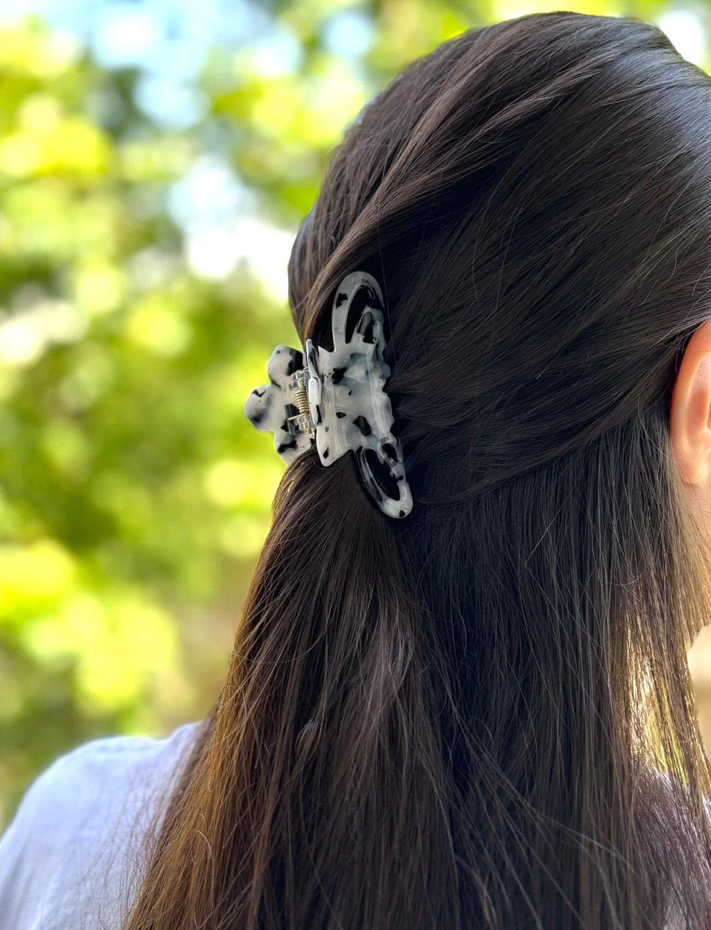 Pince cheveux crabe en acétate motif tortue – Fait main 8 cm | Gris