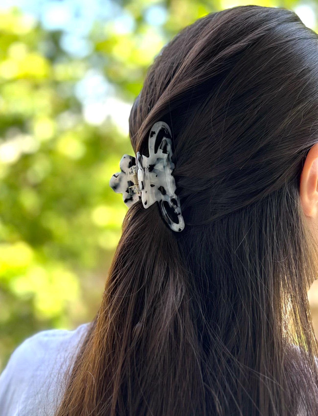 Pince cheveux crabe en acétate motif tortue – Fait main 8 cm | Gris
