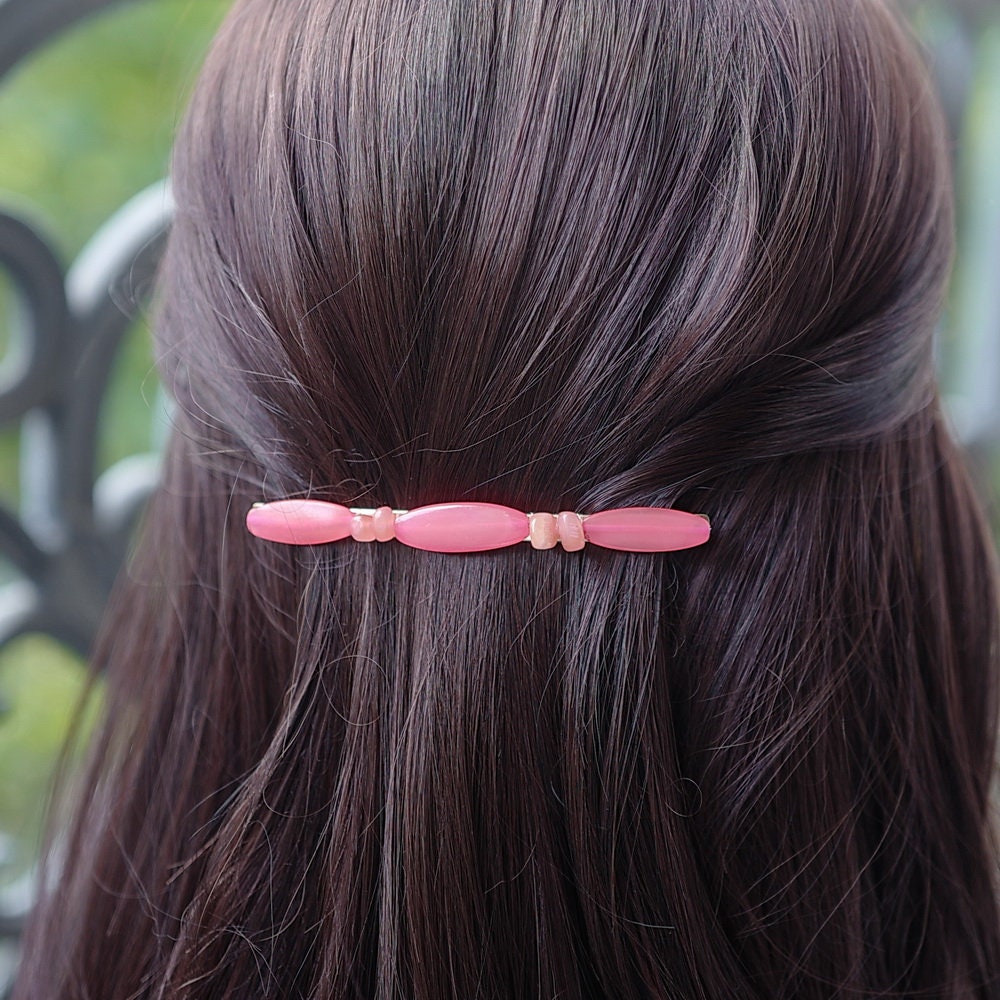 Barrette cheveux longue perles résine