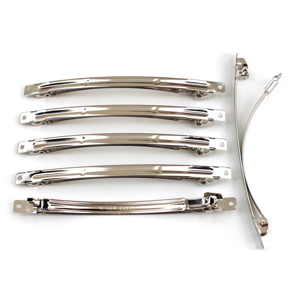 Barrettes longues 10cmx0.6cm "Clip Paris" en métal or/argent - Lot de 10