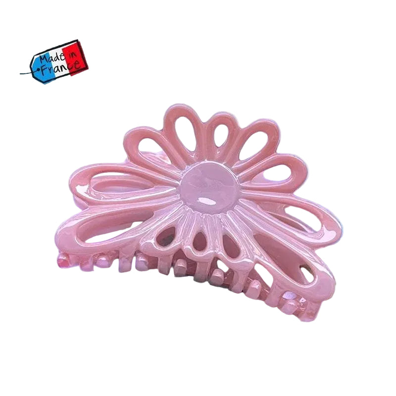 Pince à cheveux fleur en acétate de cellulose Rose poudré – Fait main, Made in France 8 cm