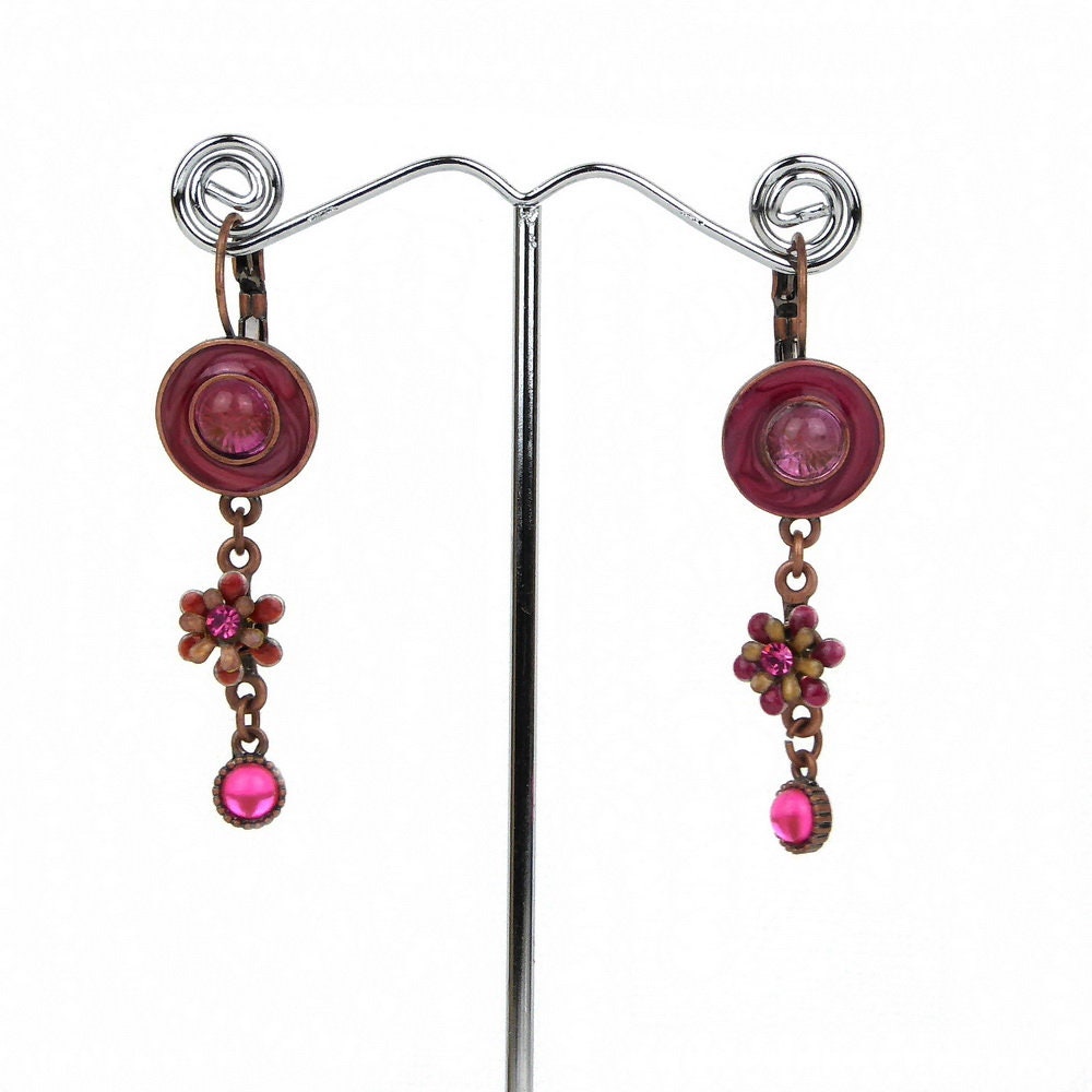 Boucle d'oreille pendante vintage - framboise