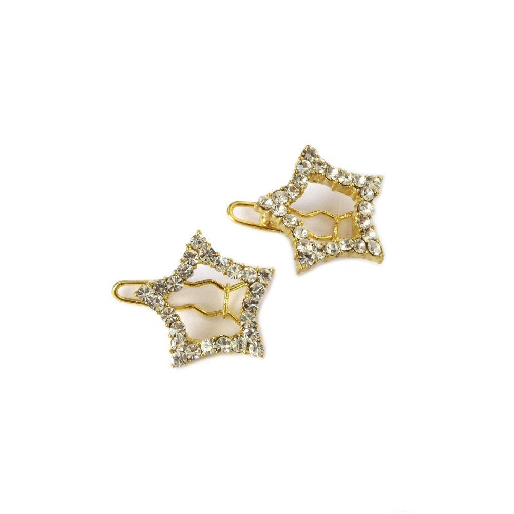 Barrettes cheveux étoile en métal doré et strass - Lot de 2