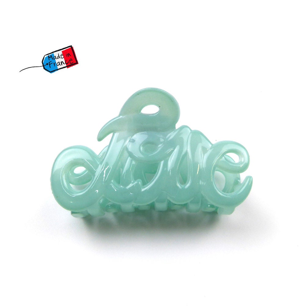 Pince à cheveux "Love" 5,5cm en acétate, vert eau, qualité premium, Made in France