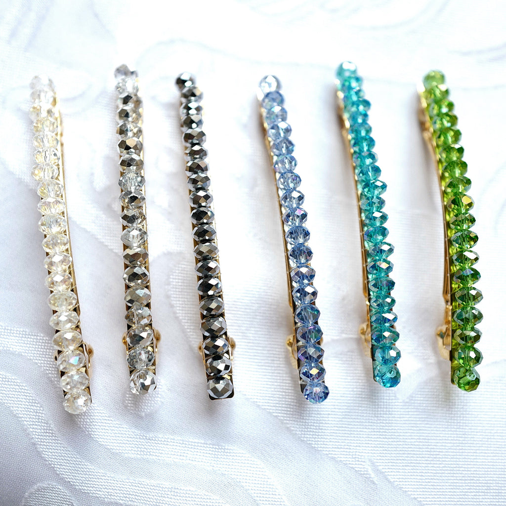 Barrette cheveux perles cristaux 8.5cm