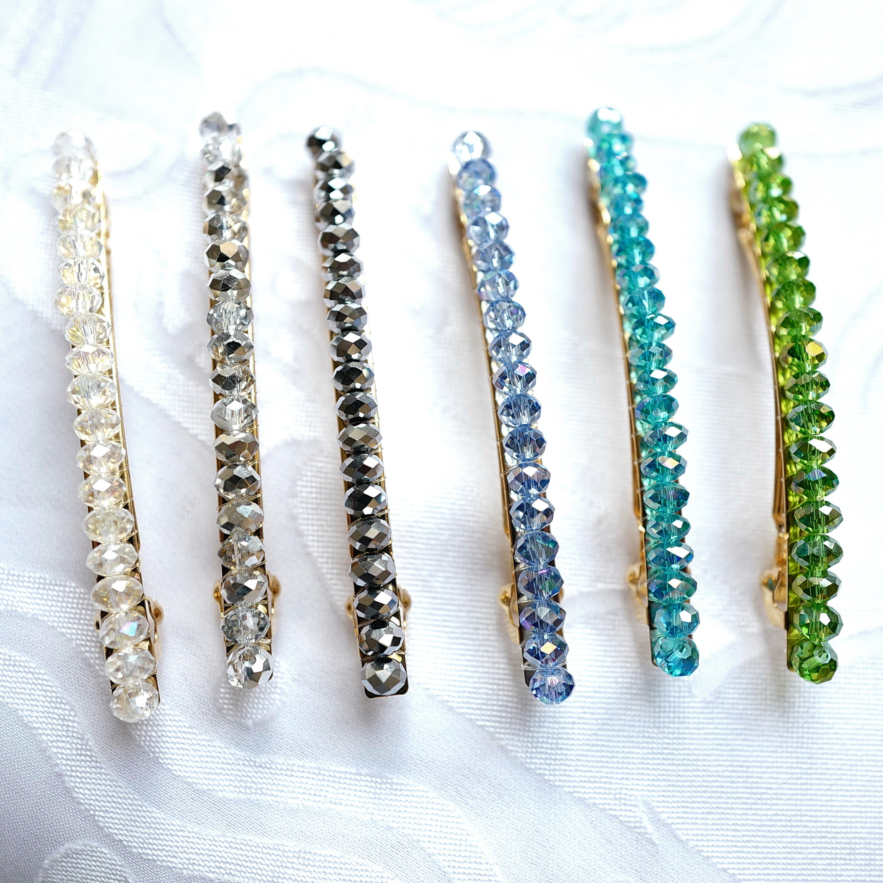 Barrette cheveux perles cristaux 8.5cm