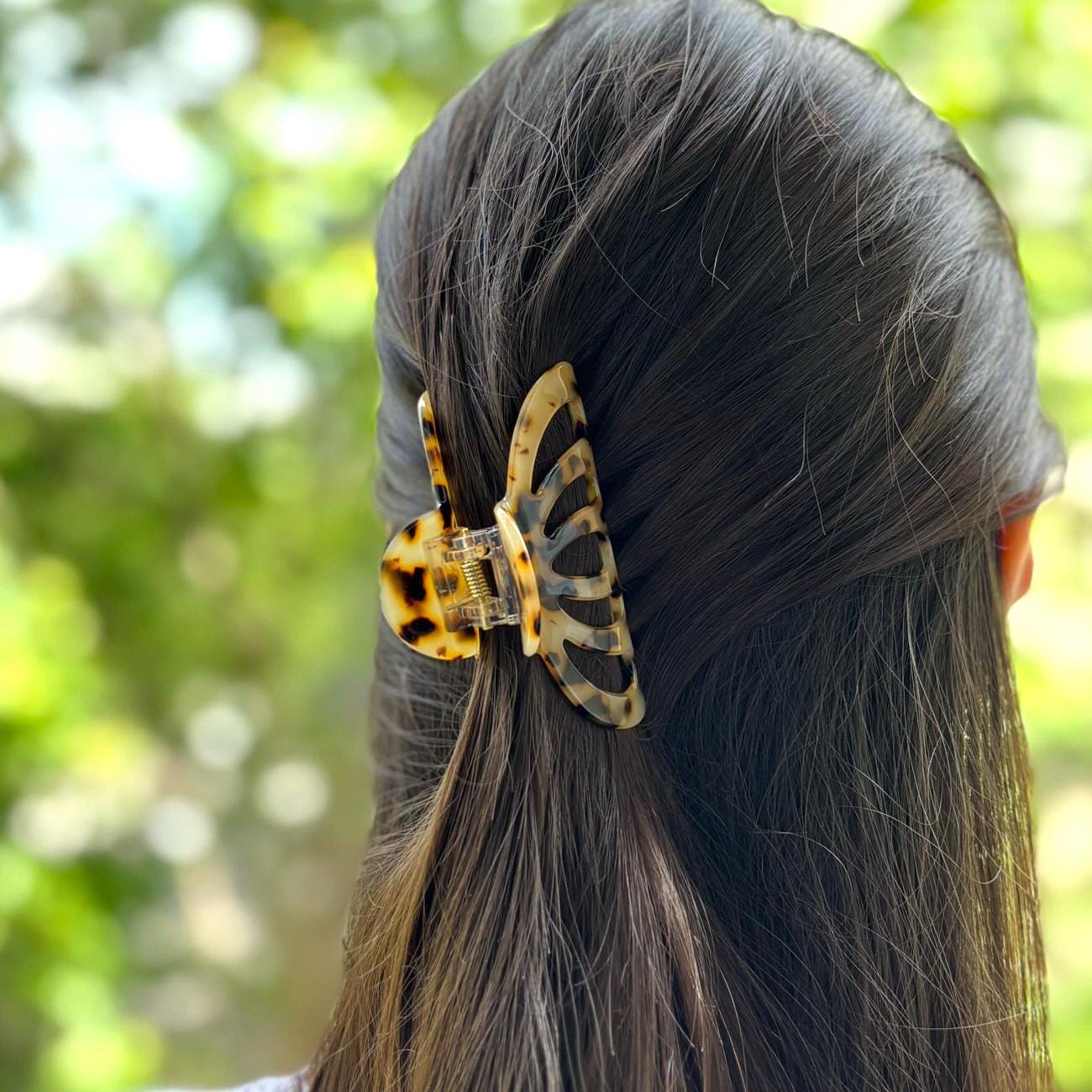 Pince cheveux crabe 8cm motif tortue acétate beige - accessoire coiffure