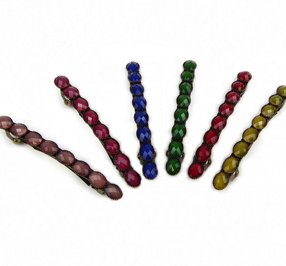 Barrette cheveux avec perles à facette vintage 7cm