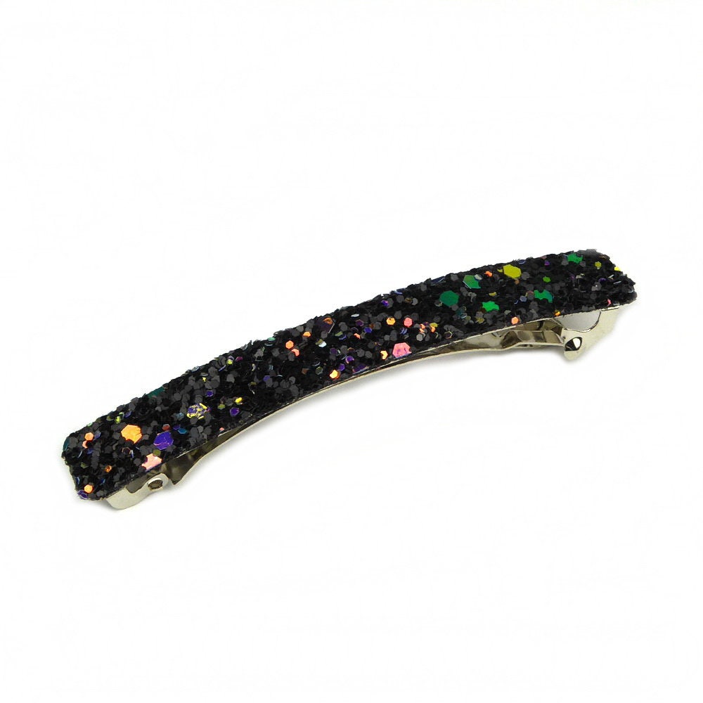 Barrette Cheveux Paillettes Glitter foncé 8,5cm Métal Incurvée